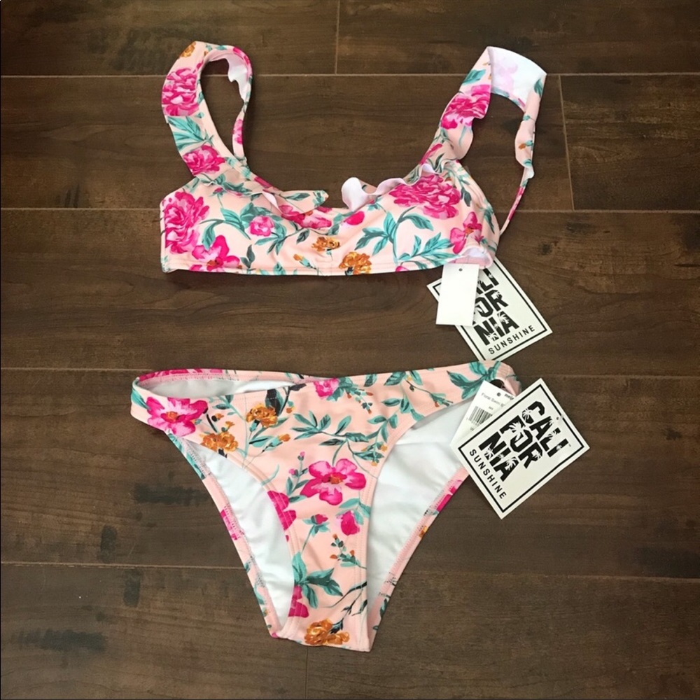 California Sunshine Pink Floral Bikini size Small - Picture 2 of 5